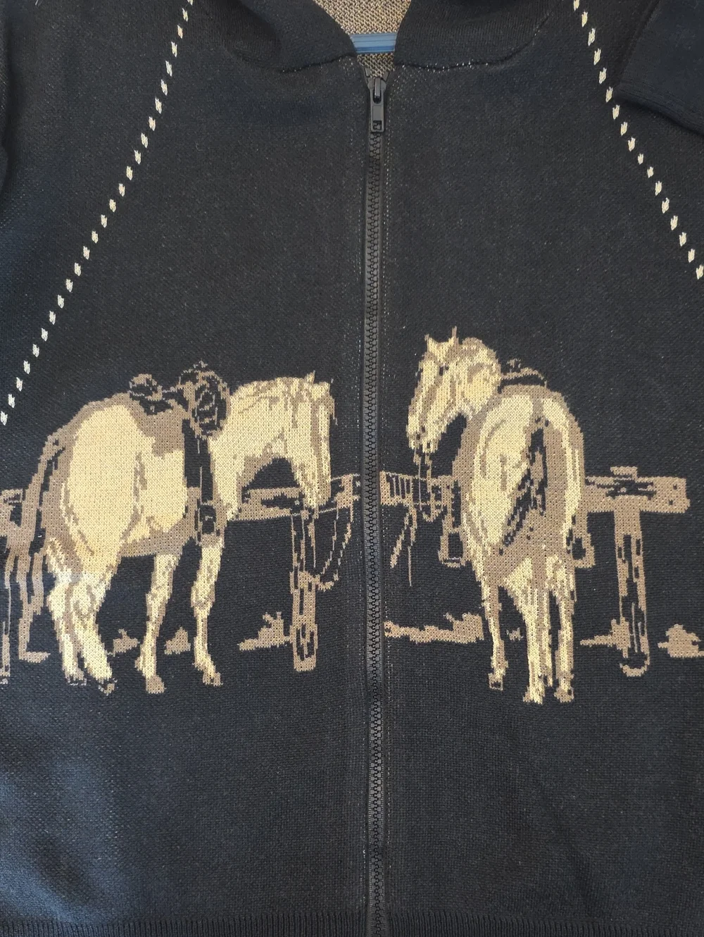 Western Trails Horse Black Knit Hoodie Jacket 2X Plus - Picture 7 of 14
